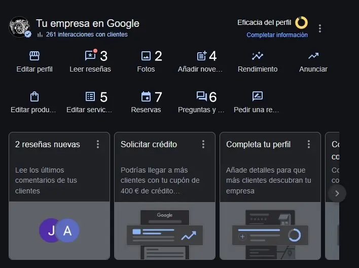 Completar el perfil de google business profile