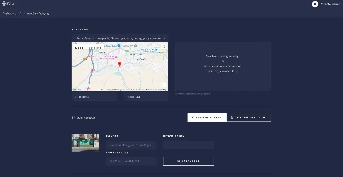 Usando local rocket para geolocalizar imagenes o fotos